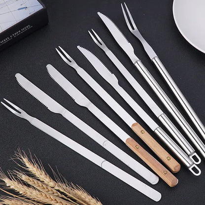 Juego de Cuchillo y Tenedor de Acero Inoxidable para BBQ de Cordero