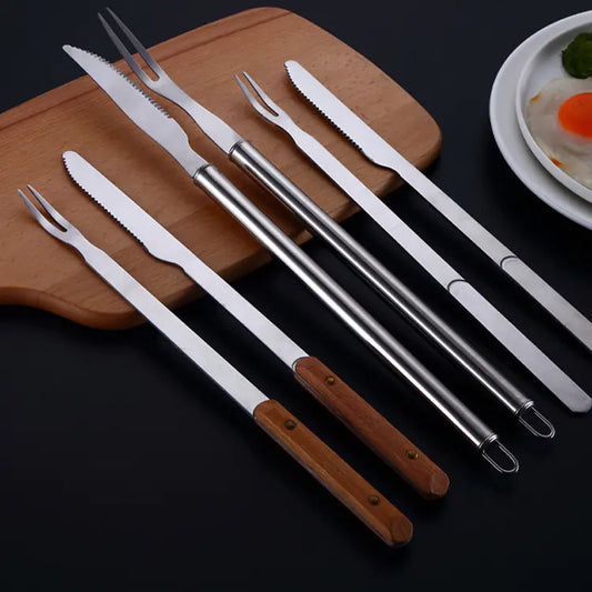 Juego de Cuchillo y Tenedor de Acero Inoxidable para BBQ de Cordero